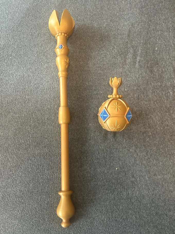 Full-length gold orb and scepter prop set for school theatre