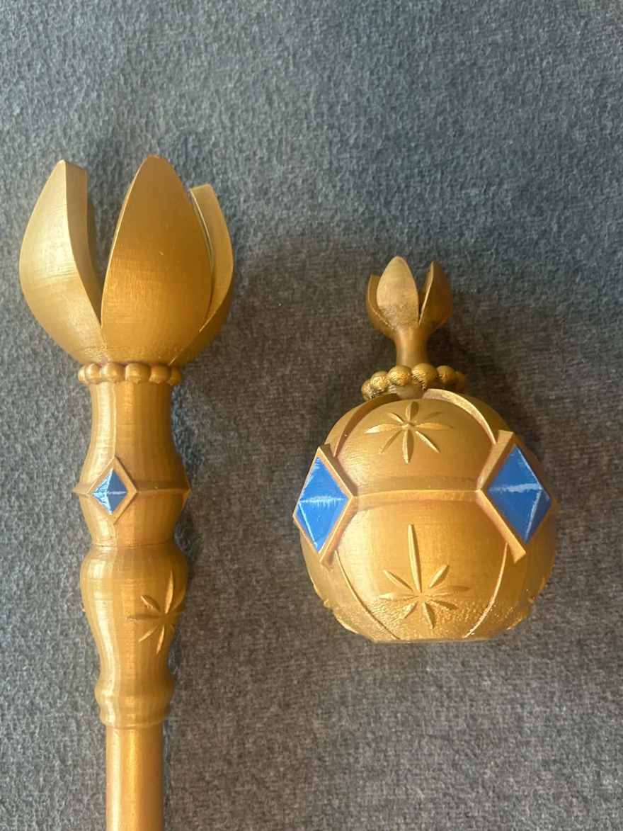 Handmade gold royal coronation orb and scepter prop set for theatre